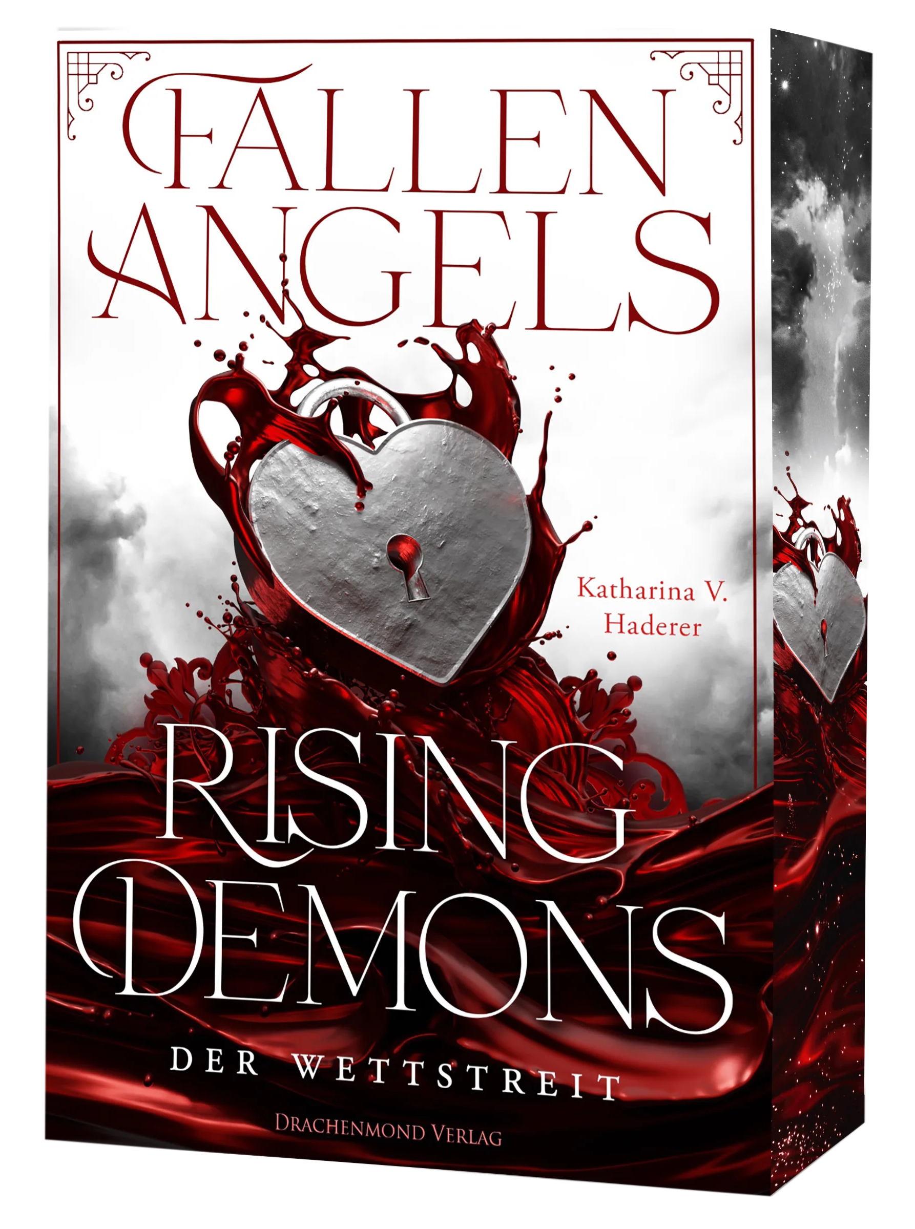 Cover der Klappenbroschur mit Farbschnitt von "Fallen Angels, Rising Demons - der Wettstreit".